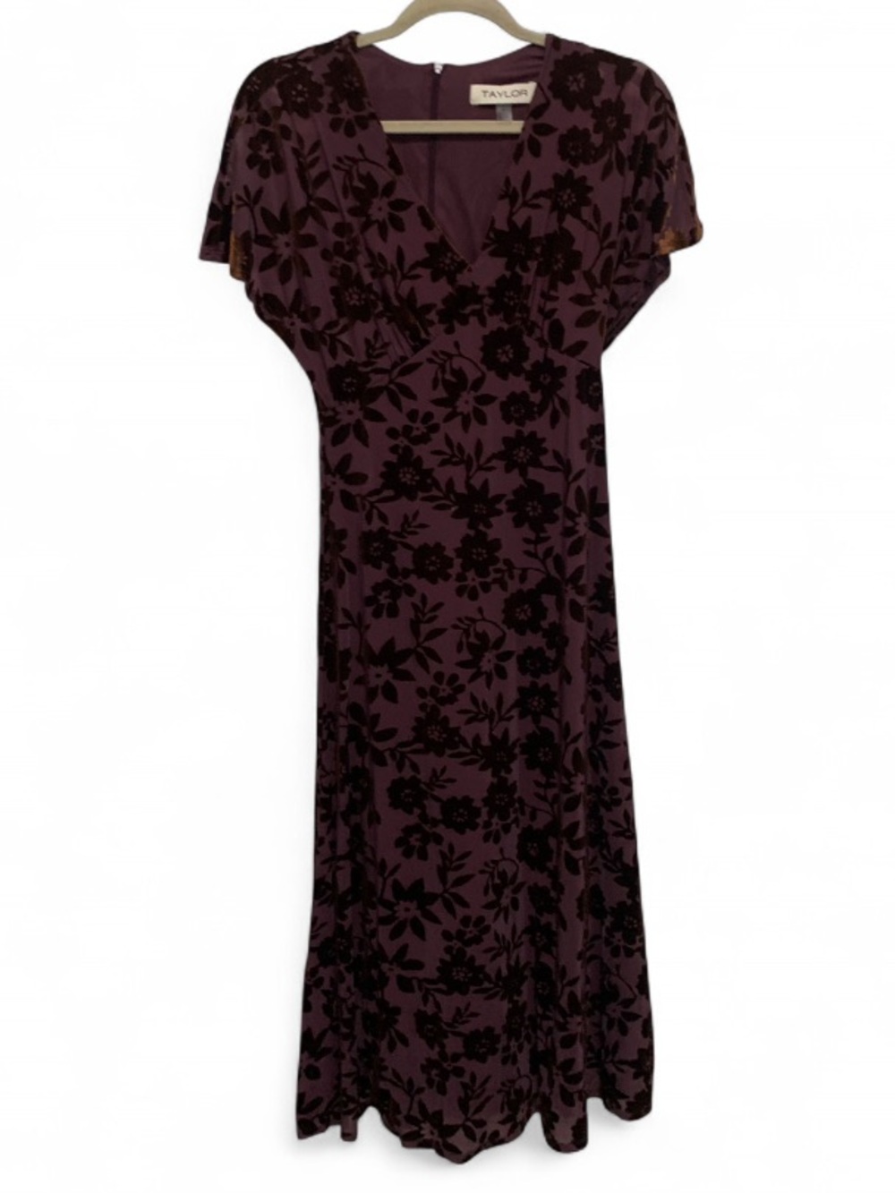 Taylor Purple Velvet Floral Dolman Sleeves Dress